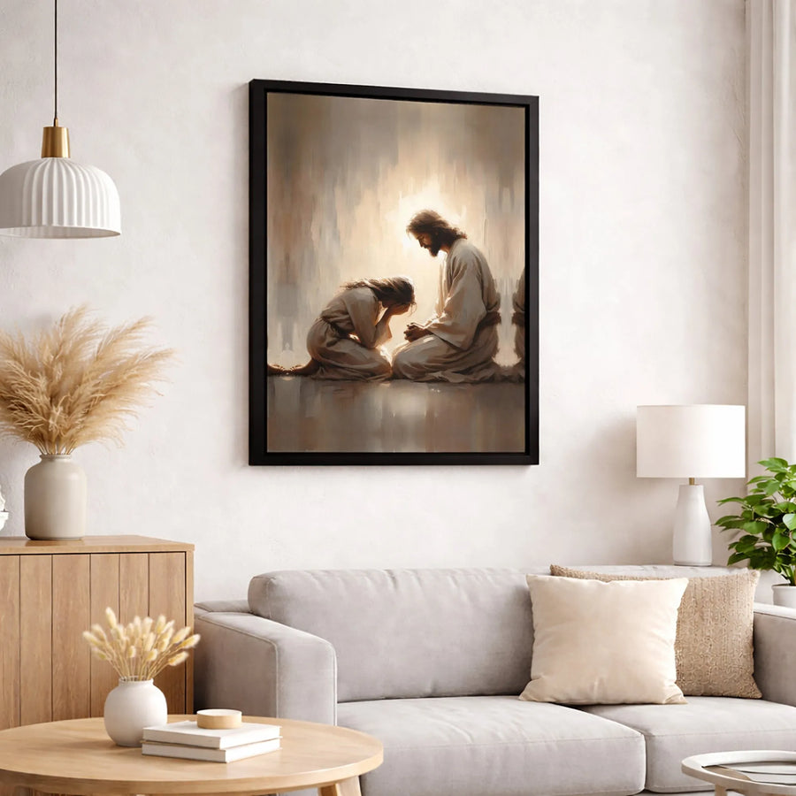 Jesus Comforting Weeping Woman Canvas Print | Spiritual Prayer Wall Art | Gallery Quality 1.25" Profile | Christian Home Decor Gift