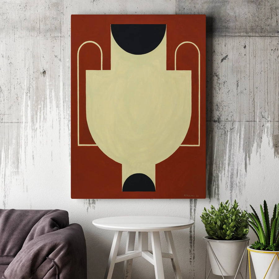 Abstract Vase Vertical Canvas | Minimalist Terracotta Wall Art | Premium Frameless Print | Contemporary Home Decor Gift