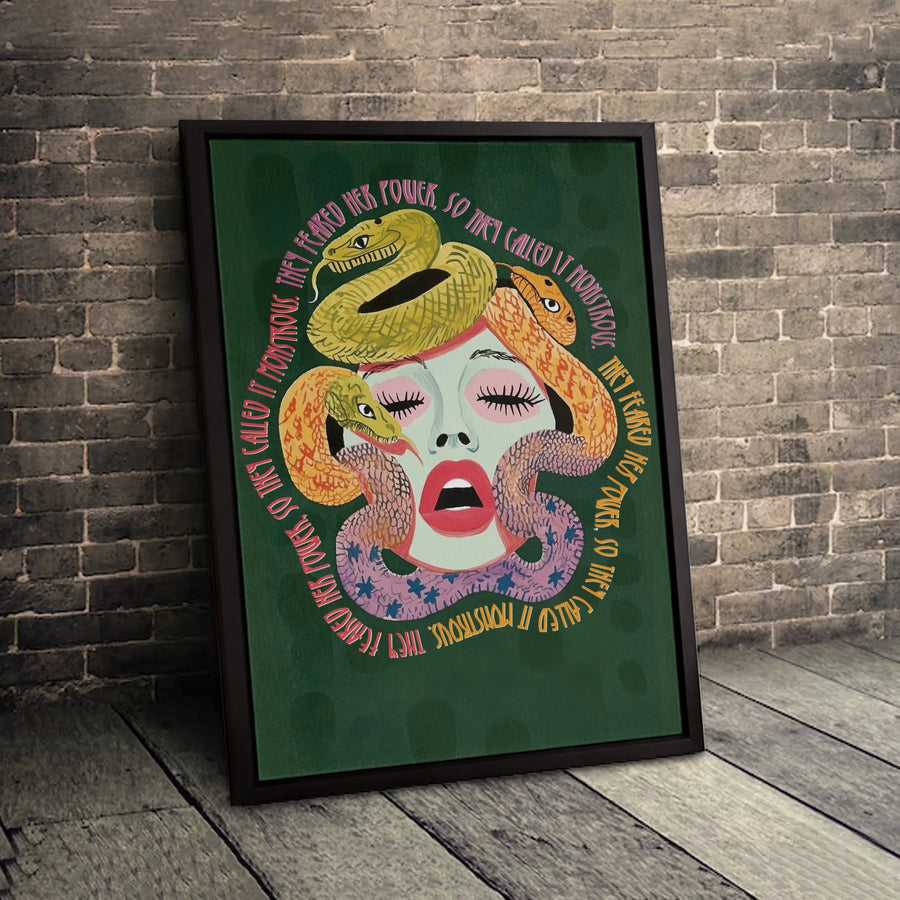 Medusa Wall Art Canvas | Feminist They Feared Her Power Quote | Premium Gallery Wrapped Decor | Empowering Mythology Gift for Women