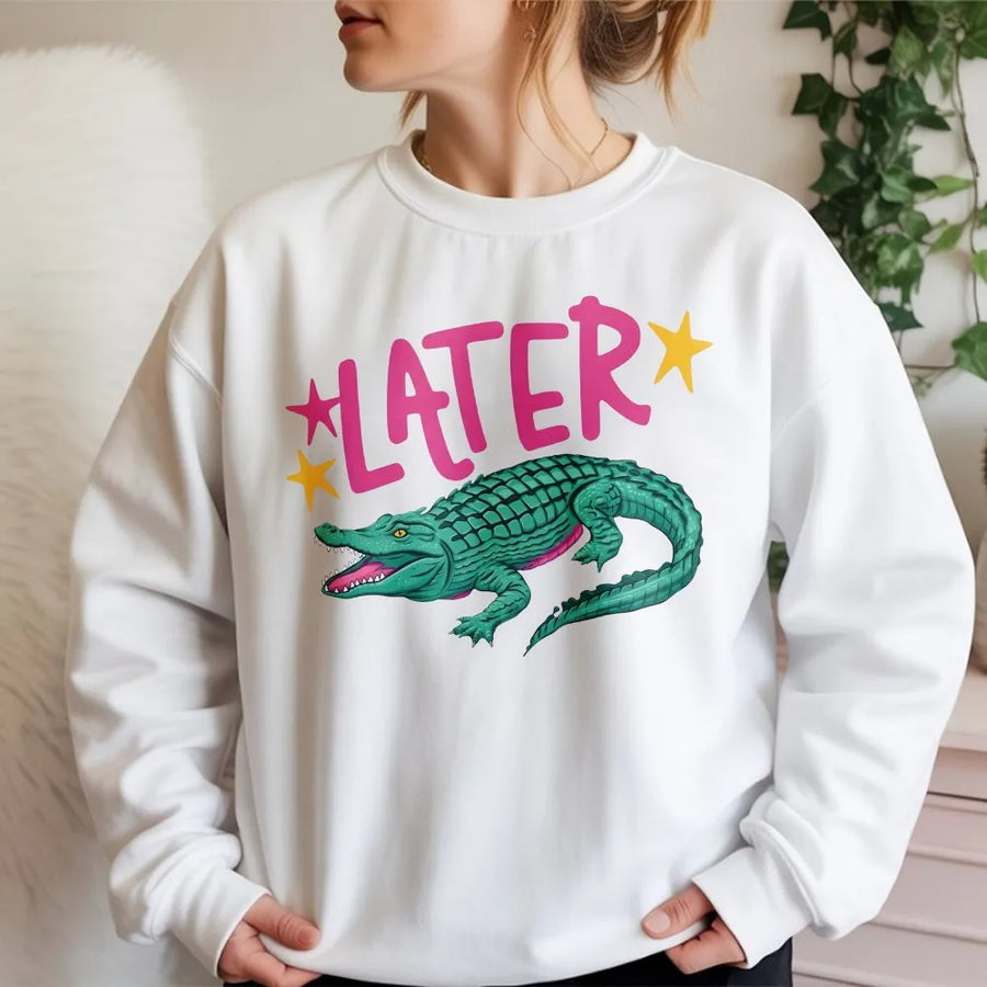 Later Gator Sweatshirt | Funny Alligator Pun Graphic | Premium Cotton Blend Sweatshirt | Unisex Summer Vacation Gift