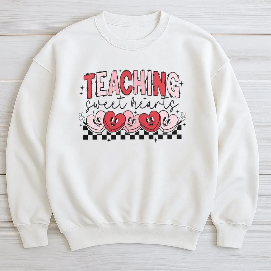 Teaching Sweethearts Sweatshirt | Retro Valentine Teacher Shirt | Premium Cotton Blend | Teacher Appreciation Gift Idea