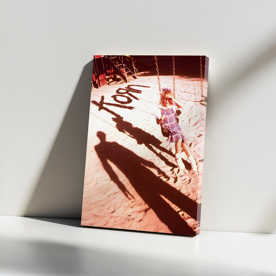 Surreal Playground Vertical Canvas | Mysterious Shadow & Girl on Swing Art | Premium High-Resolution Canvas | Collector's Surreal Wall Decor
