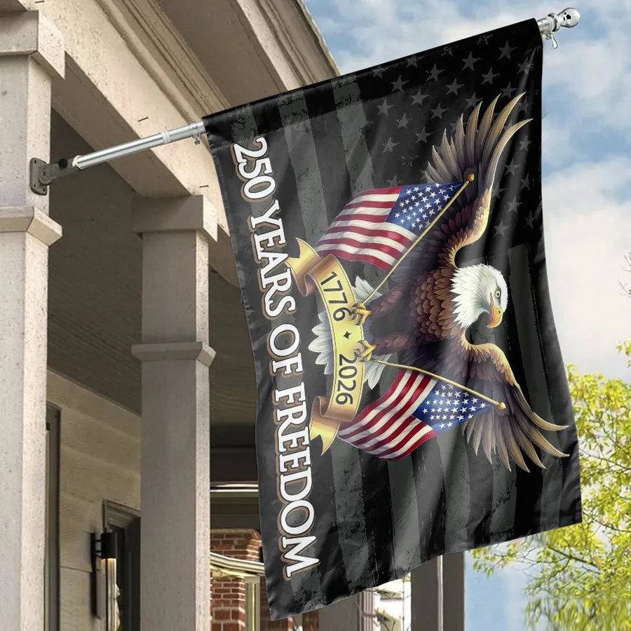 Patriotic Eagle House Flag | 250 Years of Freedom 1776-2026 Design | Weather-Resistant Double Sided Fabric | Commemorative Yard Decor Gift