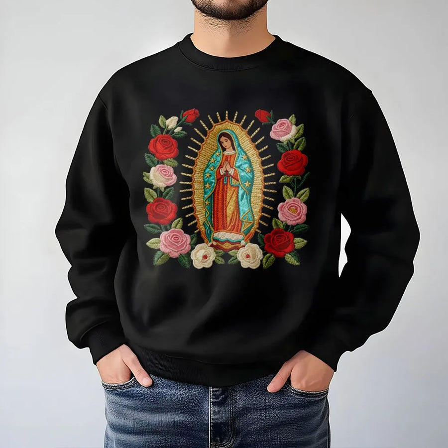 Our Lady Of Guadalupe Sweatshirt | Floral Virgen De Guadalupe Print | Premium Unisex Religious Crewneck | Catholic Faith Gift For Her
