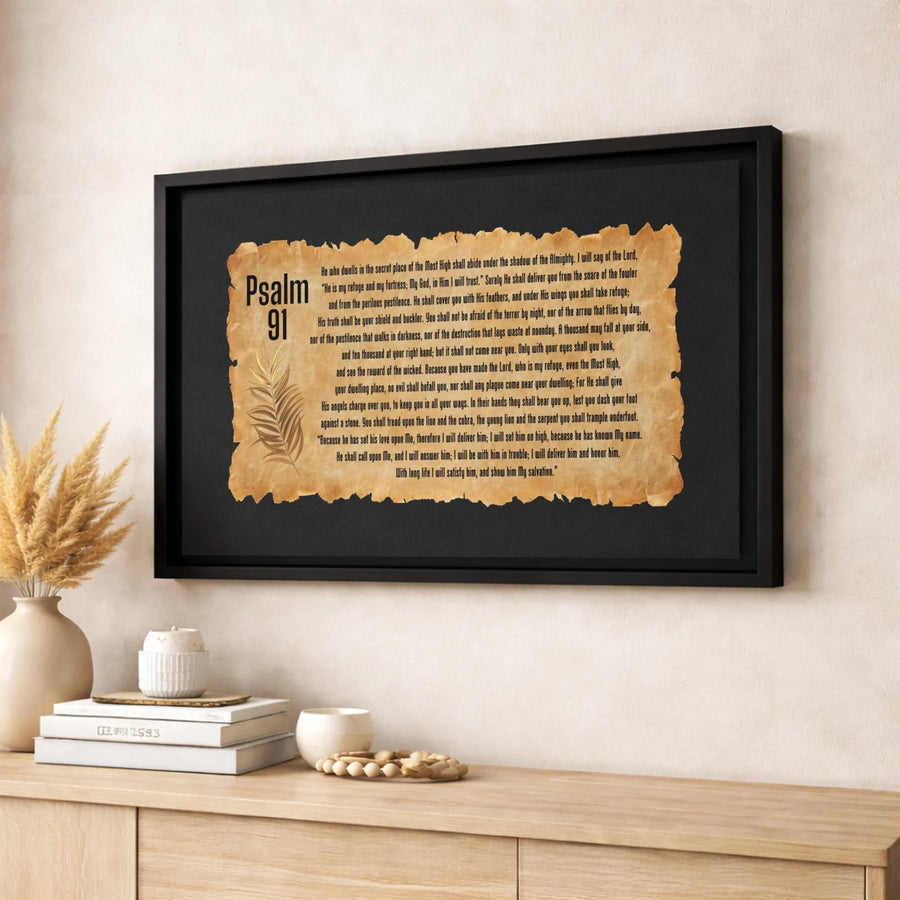 Psalm 91 Scripture Canvas Wall Art | Vintage Parchment Bible Verse Print | Premium 1.25 Inch Gallery Wrap | Christian Home Decor Gift