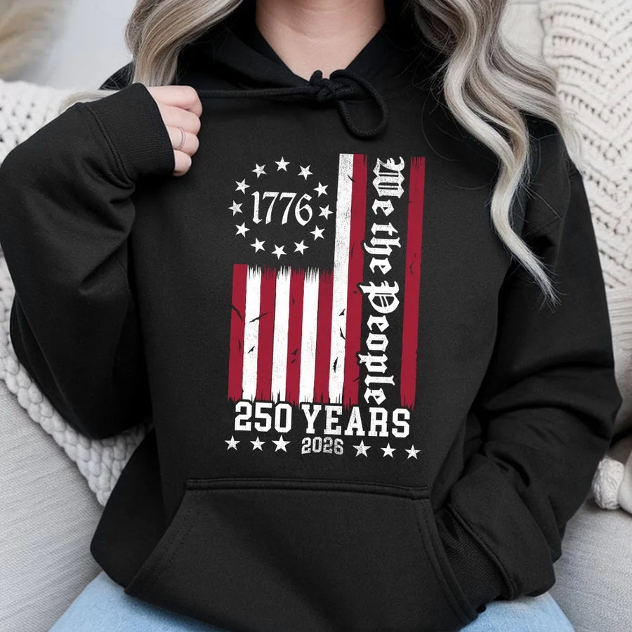 USA 250th Anniversary Hoodie | We The People 1776 Distressed Flag | Soft Cotton Blend Pullover | Collector's Patriotic Gift for Men