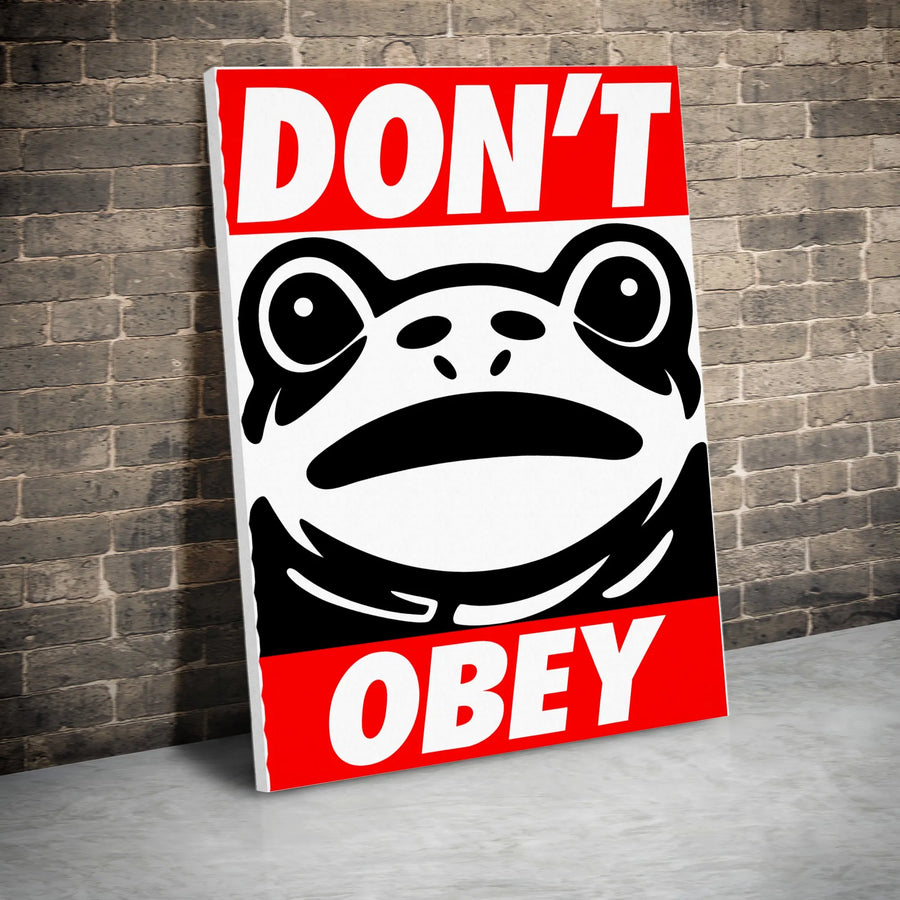 Dont Obey Frog Canvas Print | Pop Art Surrealist Toad Wall Decor | Premium 1.25 Inch Gallery Wrap | Unique Modern Art Gift for Home Office
