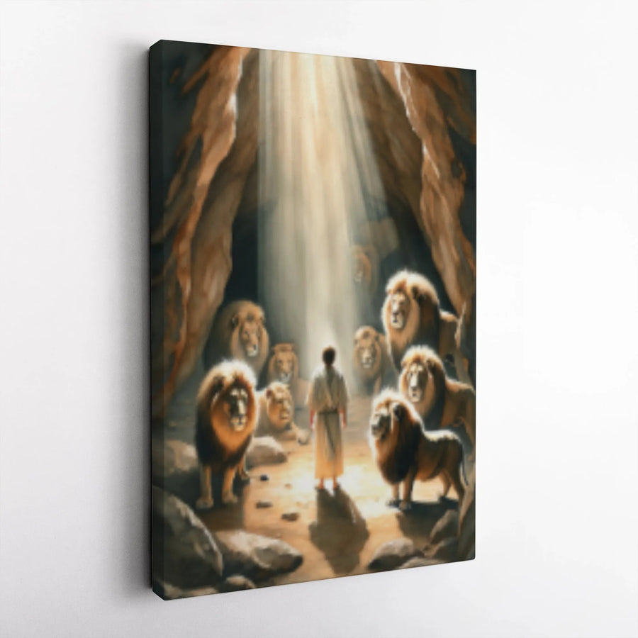 Daniel In The Lions' Den Canvas Print | Biblical Wall Art Scene | Premium Gallery Wrap Decor | Religious Gift for Faith-Inspired Home
