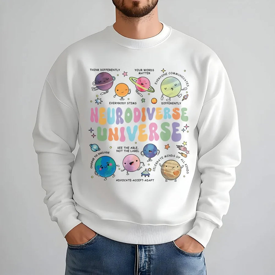 Neurodiverse Universe Sweatshirt | Colorful Planets Graphic Tee | Soft Premium Cotton | Autism Awareness Gift for Sped Teacher