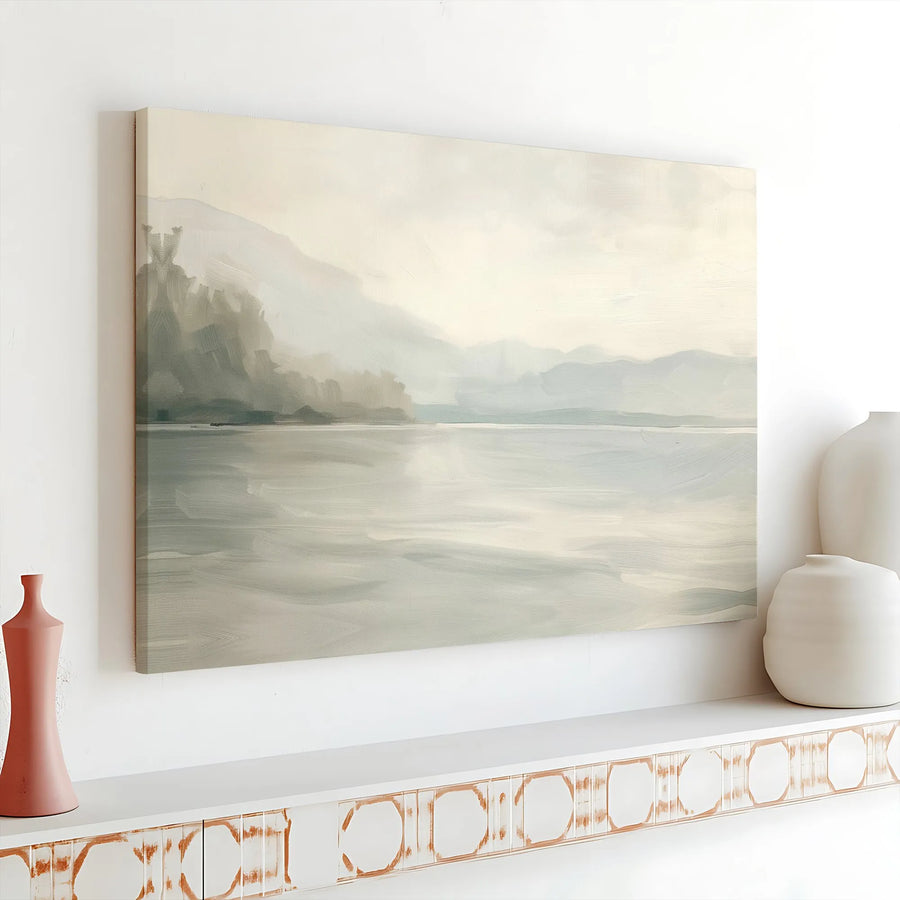 Misty Lake Landscape Canvas Print | Minimalist Mountain Wall Art | Premium 1.25-Inch Gallery Wrap | Serene Nature Home Decor Gift
