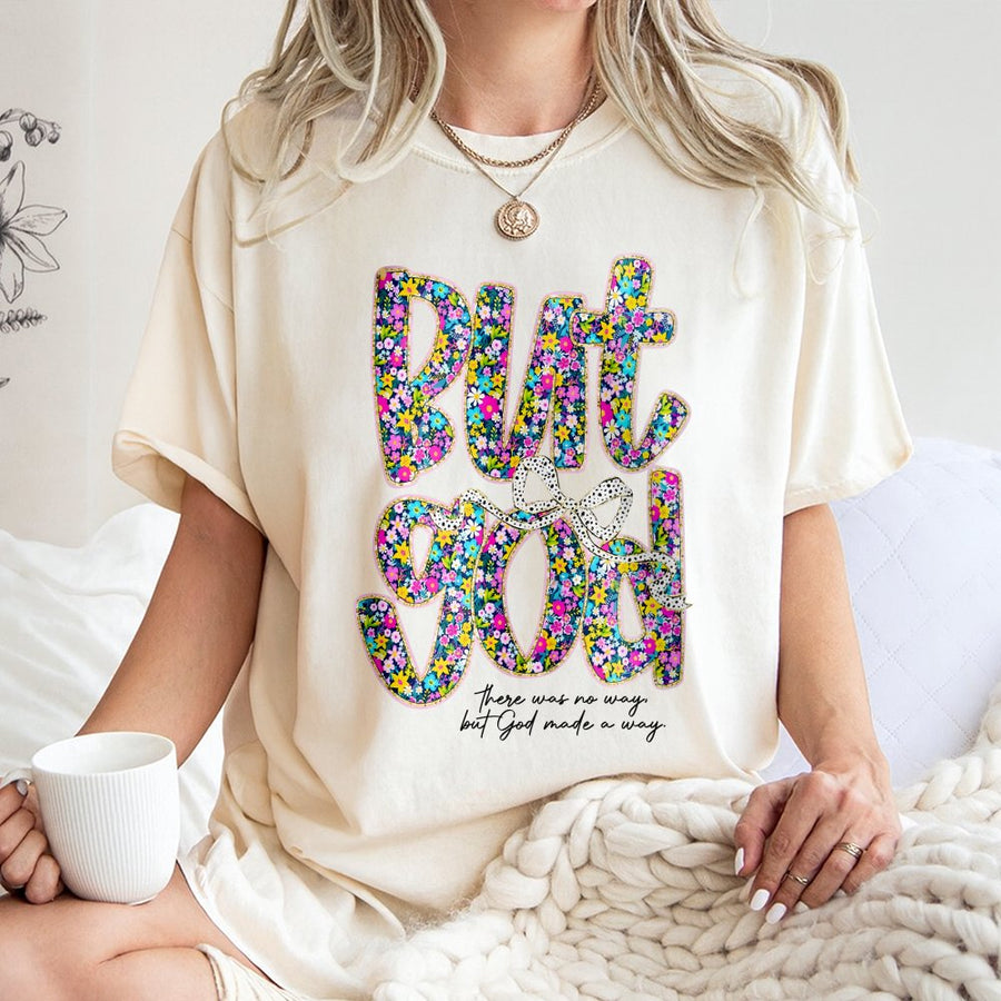 But God Floral T-Shirt | Boho Faith Based Graphic Tee | Premium 100% Cotton Religious Apparel | Christian Gift For Her