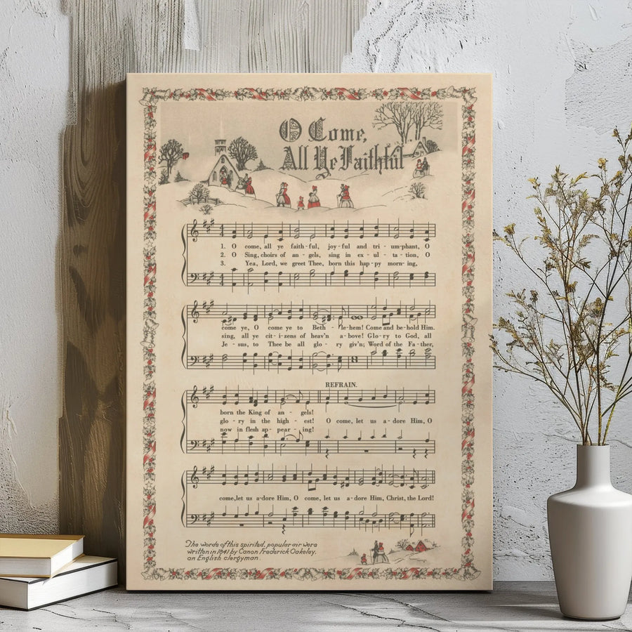 O Come All Ye Faithful Christmas Hymn Canvas | Vintage Sheet Music Wall Art | Premium Gallery Wrap Decor | Religious Holiday Gift for Home