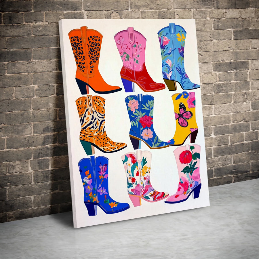 Colorful Cowboy Boots Canvas Art | Pop Art Western Boots Collection | Premium Gallery Wrapped Canvas | Preppy Western Home Decor Gift for Cowgirl