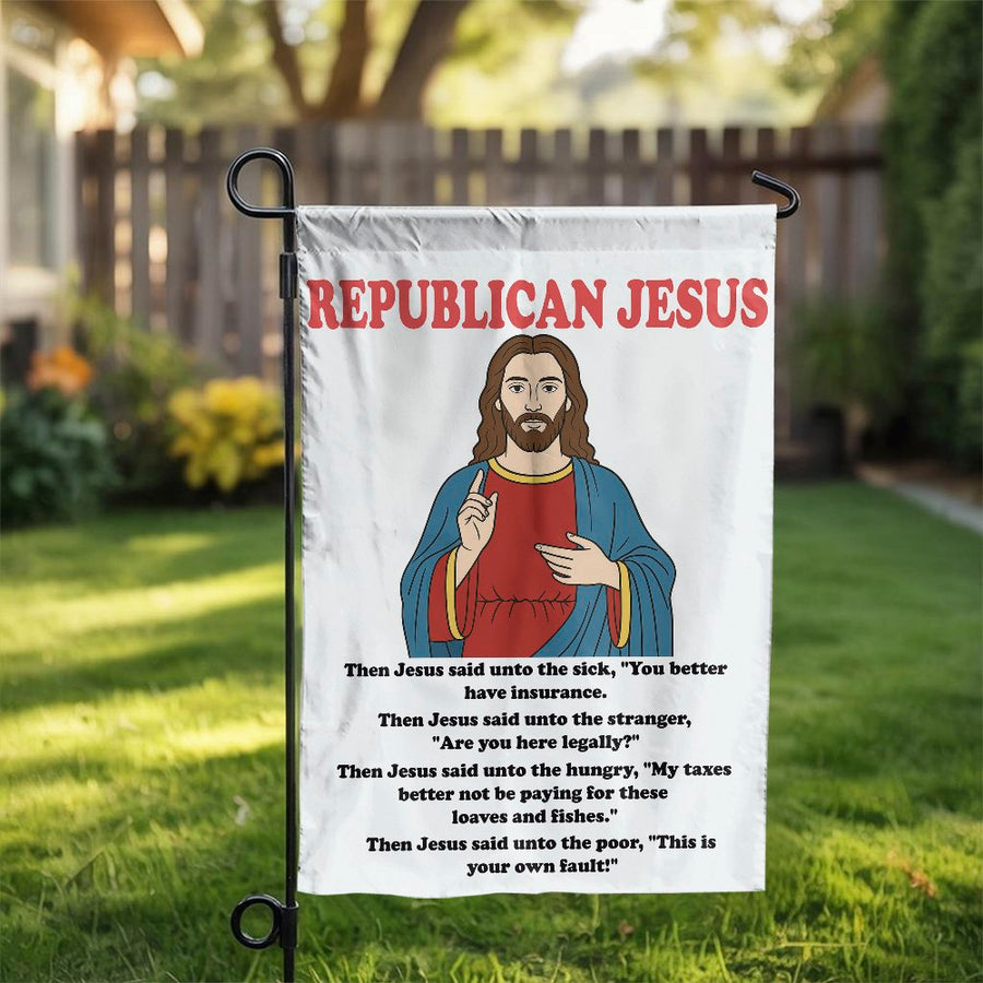 Republican Jesus Garden Flag | Satirical Yard Banner | Weather-Resistant Polyester | Funny Novelty Gift for Commentary