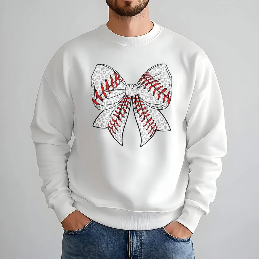 Baseball Bow Sweatshirt | Leopard Print Game Day Graphic Tee | Premium Comfort Colors | Gift for Baseball Mom Sports Fan