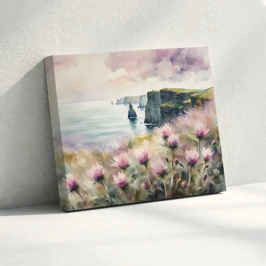 Cliffs of Moher Canvas Print | Irish Landscape Watercolor Painting | Premium Gallery Wrap Wall Art | Ireland Travel Souvenir Gift