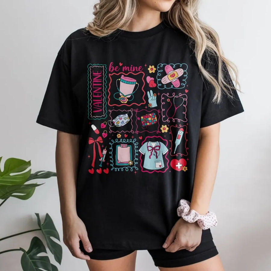 Valentine Nurse T-Shirt | Medical Stethoscope Heart Design | 100% Premium Cotton | Gift for RN, CNA, and Healthcare Workers