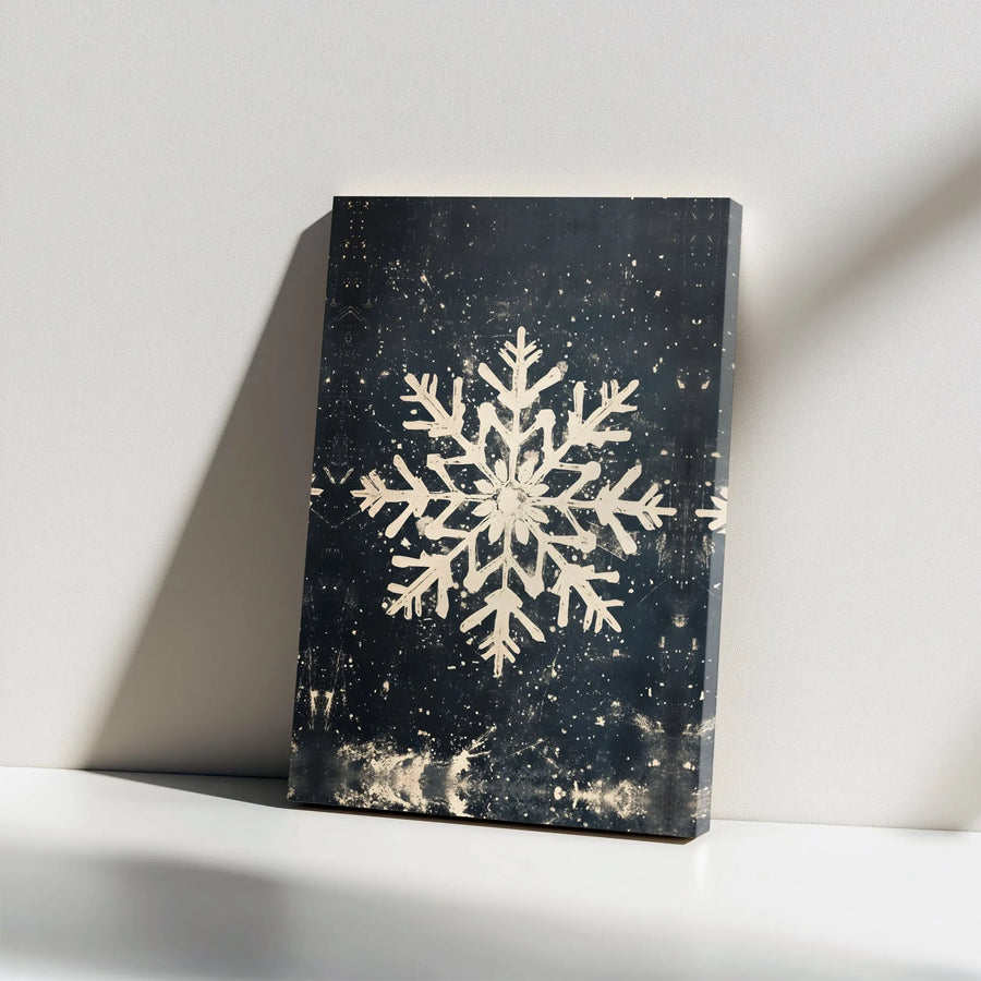 Rustic Snowflake Wall Art | Distressed Winter Wonderland Canvas Print | Gallery-Wrapped Premium Decor | Festive Holiday Home Gift