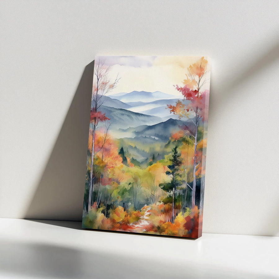 Autumn Mountain Landscape Canvas Wall Art | Watercolor Forest Painting | Premium Fade-Resistant Print | Nature Inspired Home Decor Gift