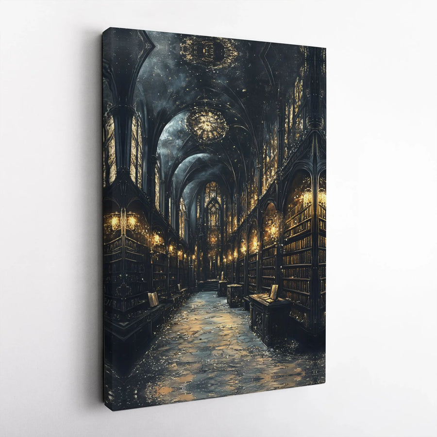 Gothic Library Canvas Print | Magical Bookcase Wall Art | 1.25 Inch Premium Gallery Wrap | Dark Academia Home Decor Gift