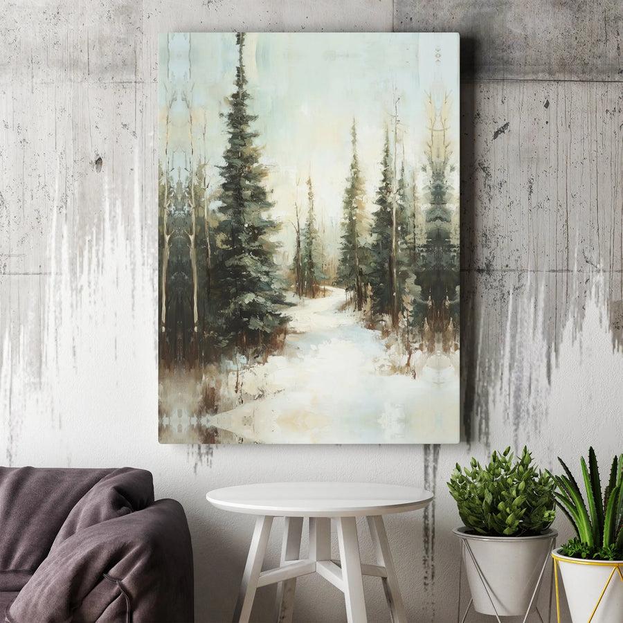 Winter Forest Canvas Wall Art | Snowy Path Impressionistic Painting | Premium 1.25" Gallery Wrap | Calm Nature Decor for Home or Office