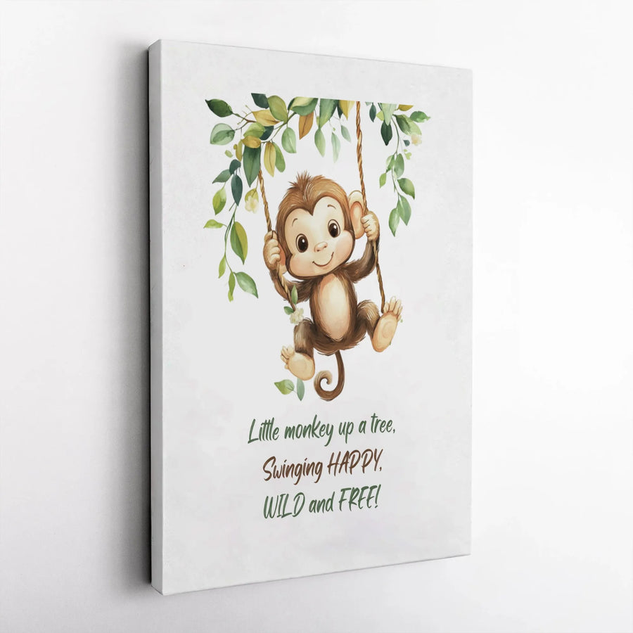 Cute Monkey Canvas Wall Art | Watercolor Animal Print with Quote | Premium Gallery Wrapped Canvas | Nursery Decor Gift for Kids