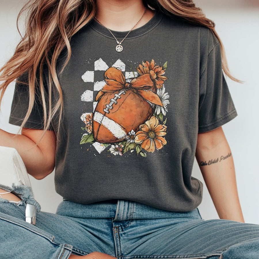 Football Floral T-Shirt | Boho Fall Game Day Graphic | 100% Cotton Premium Tee | Trendy Autumn Gift for Women and Football Fans