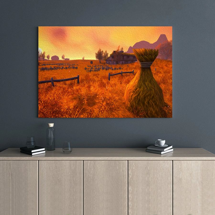 Westfall Farm Canvas Wall Art | Impressionist Gaming Landscape | 1.25 Inch Premium Gallery Wrap | Home Office Decor Gift For Gamers