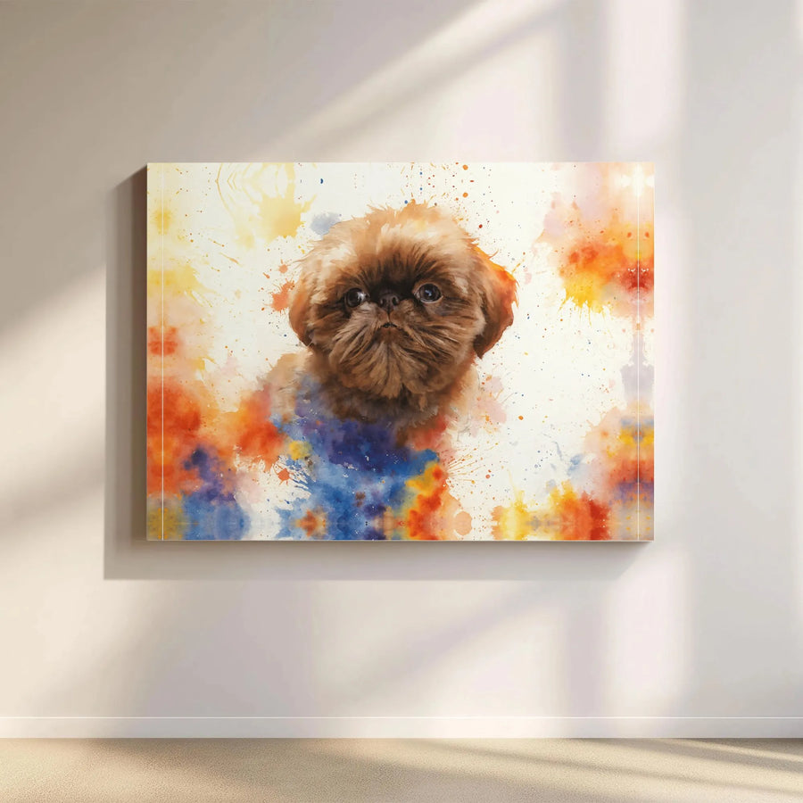 Brussels Griffon Dog Canvas Art | Watercolor Splash Portrait | 1.25 Inch Gallery Wrap | Unique Pet Lover Gift & Modern Home Decor