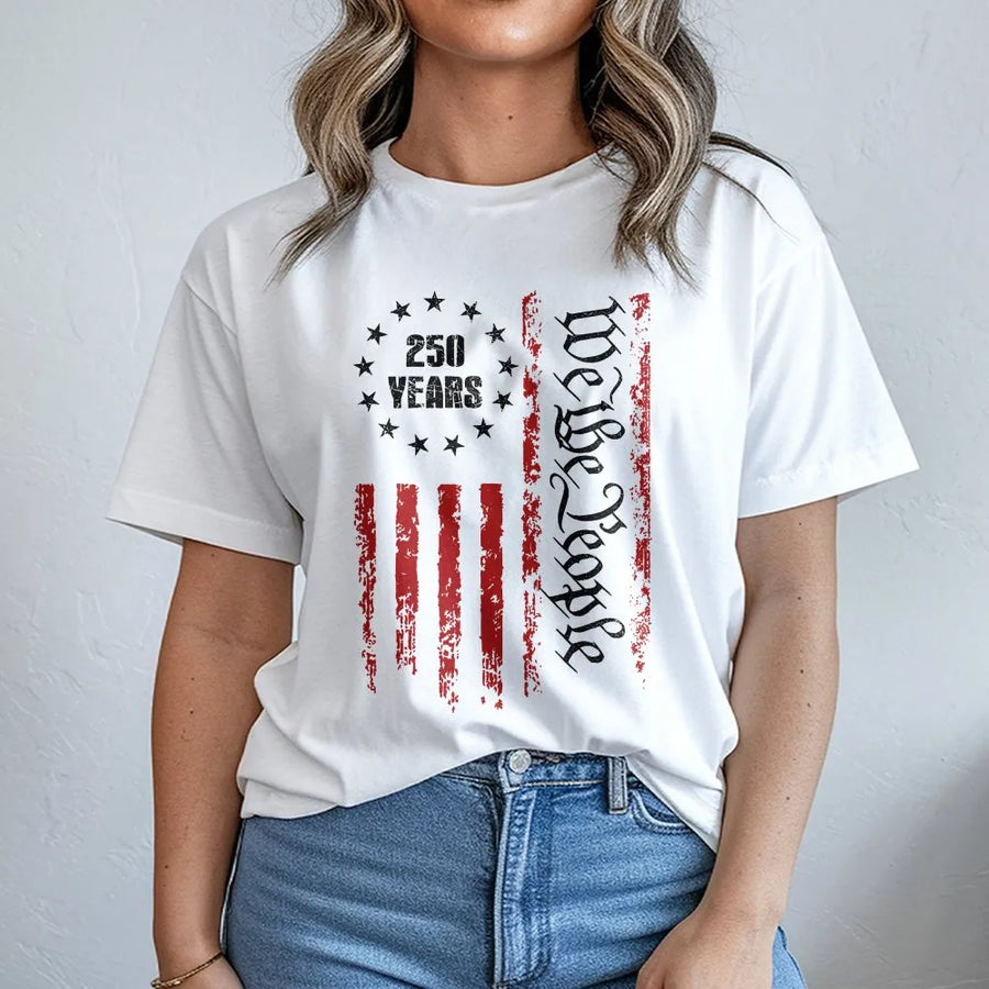 250th Anniversary T-Shirt | We The People Distressed American Flag | Premium Cotton Blend | Commemorative Patriot Gift