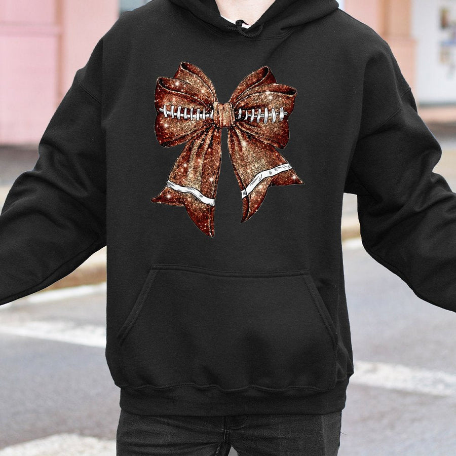 Coquette Football Hoodie | Glitter Bow Game Day Graphic | Premium Cotton Blend | Football Mom Gift for Fall Sports Season