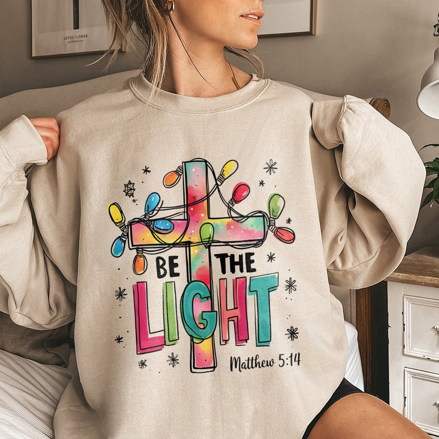Be The Light Christian Sweatshirt | Matthew 5:14 Bible Verse Graphic | Premium Cotton Blend | Faith-Based Religious Christmas Gift