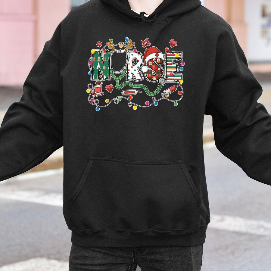 Christmas Nurse Hoodie | Festive Stethoscope Typography Design | Premium Cotton Blend | Gift for Nursing Students and RNs