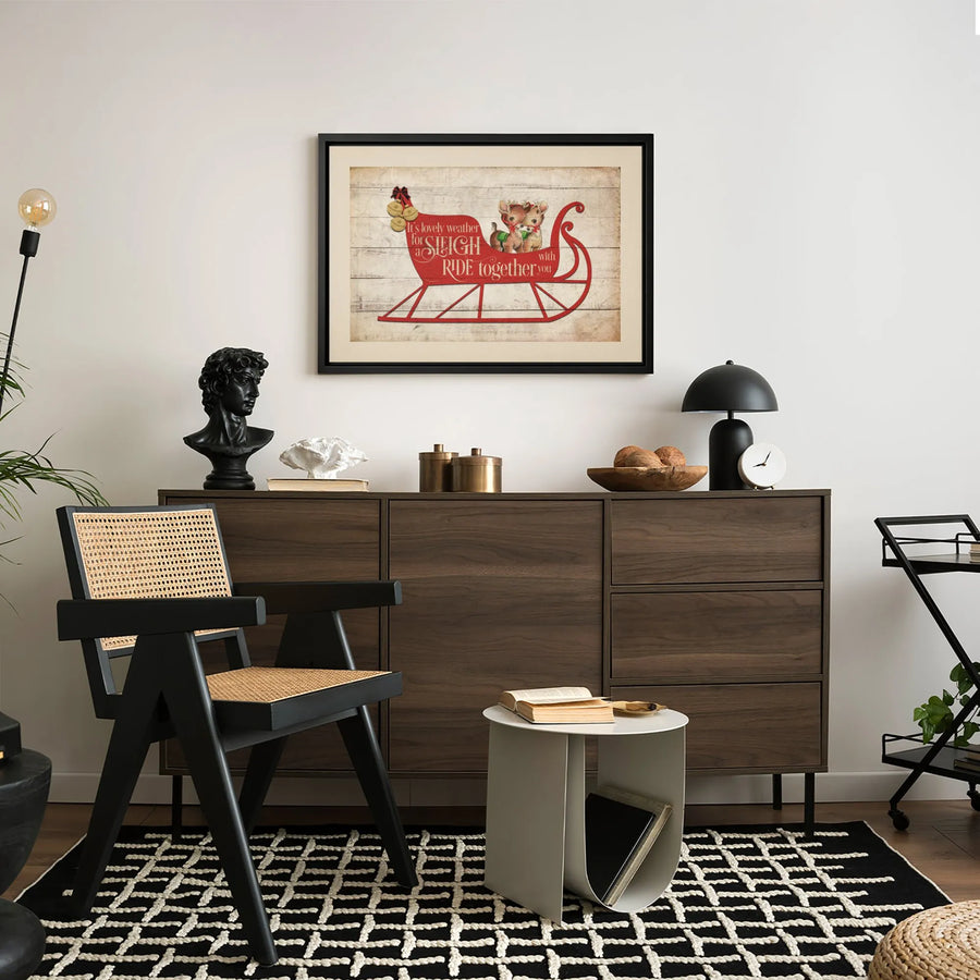 Vintage Christmas Reindeer Canvas | Sleigh Ride Holiday Wall Art | Gallery Wrapped 1.25 Inch Profile | Festive Home Decor Gift