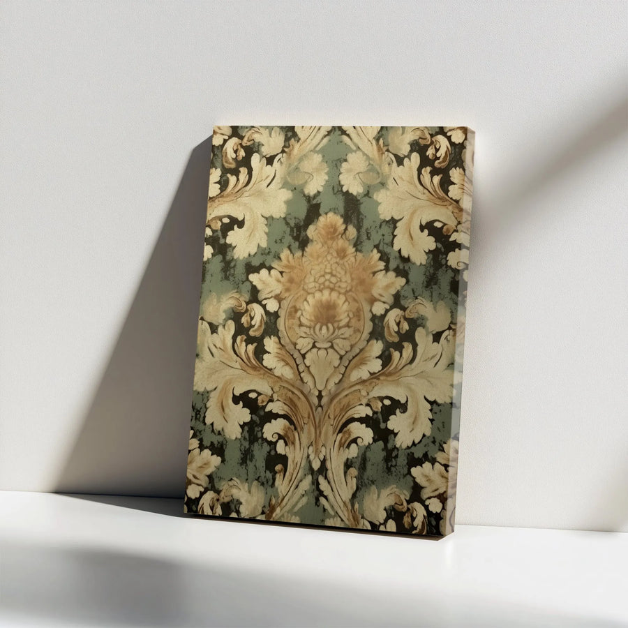 Vintage Baroque Damask Canvas Wall Art | Distressed Floral Pattern Print | Gallery-Wrapped Premium Decor | Elegant Home & Office Gift