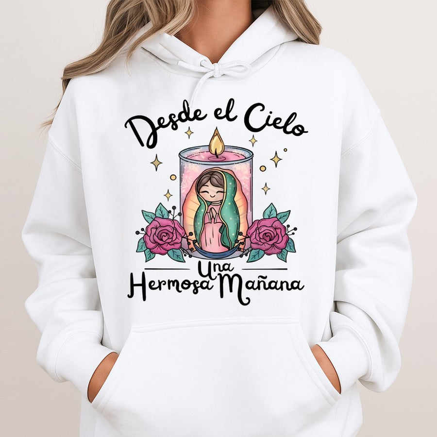 Our Lady Of Guadalupe Hoodie | Desde El Cielo Floral Design | Premium Cotton Blend | Catholic Religious Gift for Women and Family