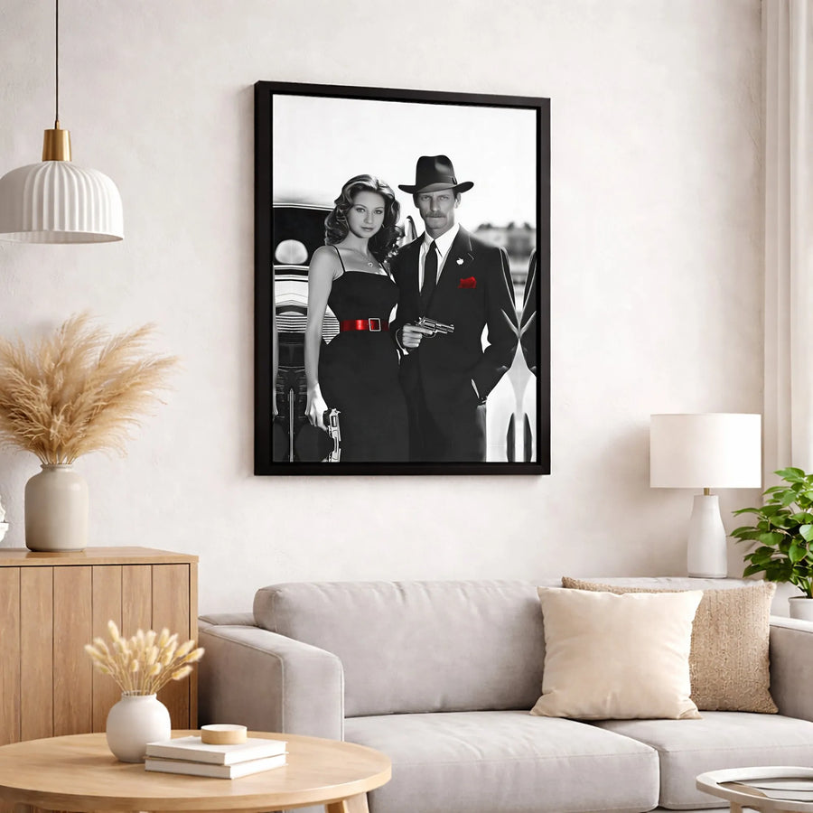 Gangster Couple Canvas Art | Noir Retro 1920s Mafia Style Print | 1.25-Inch Premium Gallery Wrap | Unique Home Office Wall Decor Gift