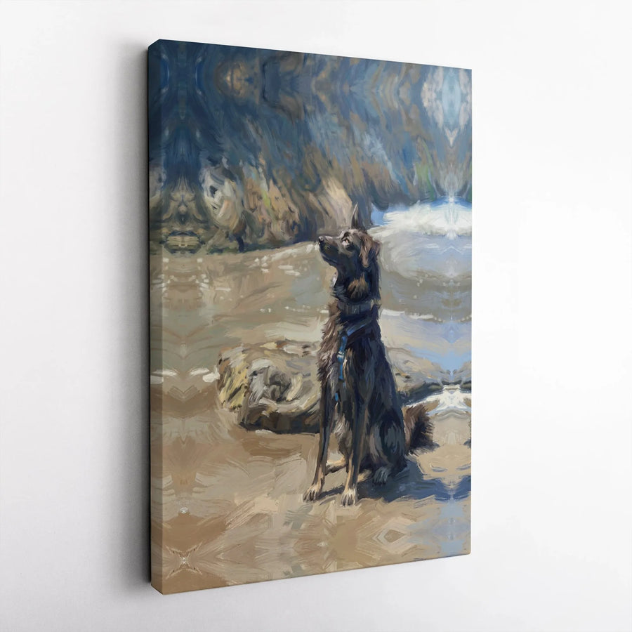 Dog Beach Impressionist Canvas Art | Coastal Pet Portrait Wall Decor | Premium 1.25 Inch Gallery Wrap | Gift for Dog Lovers