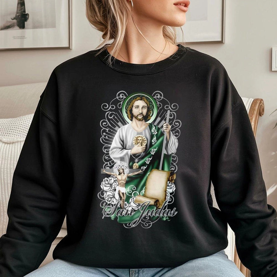 San Judas Tadeo Sweatshirt | Religious Catholic Graphic Apparel | Premium Cotton Blend | Faith Inspired Gift for Men and Women