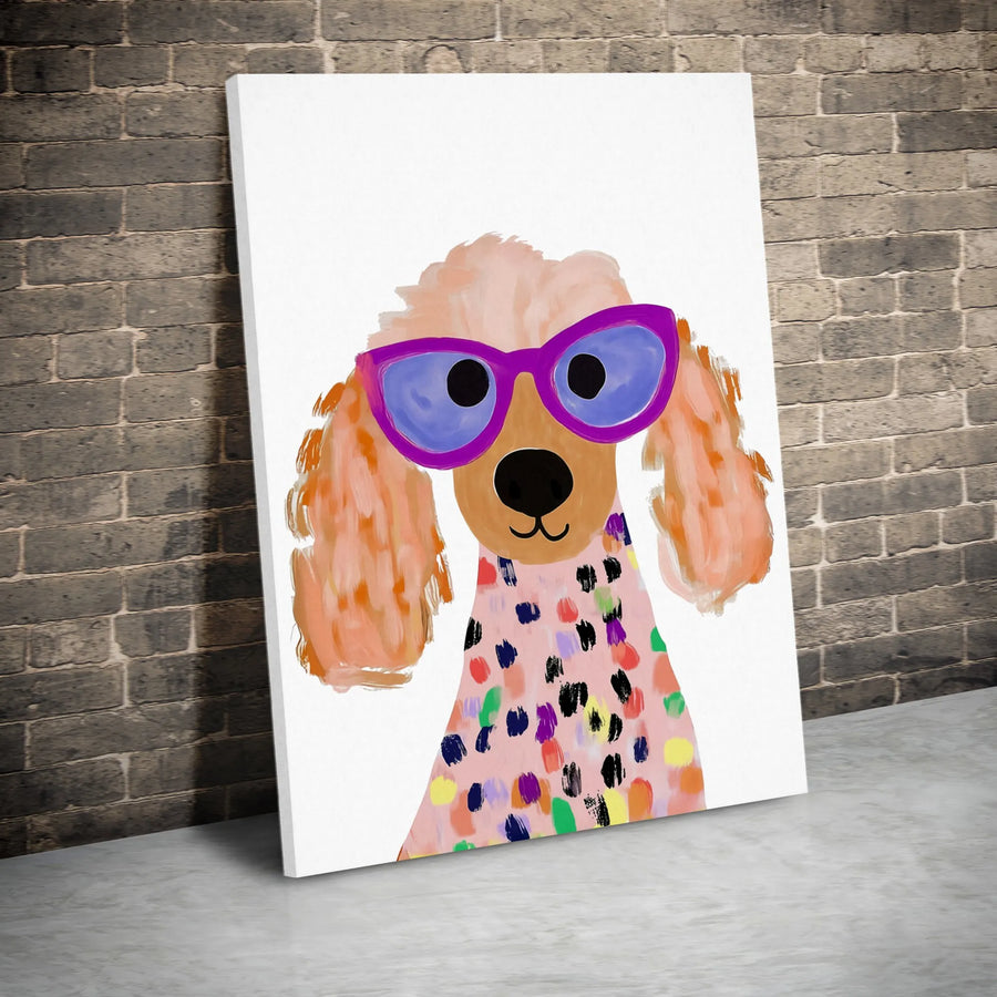 Poodle Wall Art | Funky Dog With Purple Sunglasses Print | Gallery-Quality Canvas | Modern Whimsical Home Decor Gift