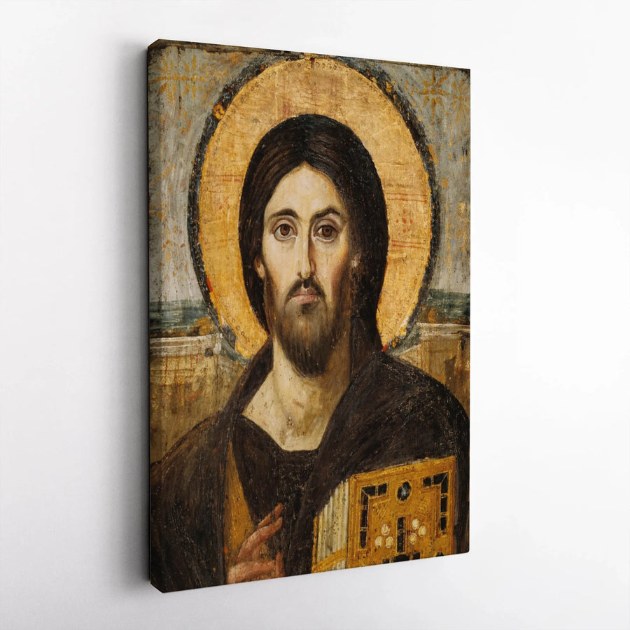 Christ Pantocrator Canvas Wall Art | Vintage Byzantine Icon Reproduction | Premium Thick Gallery Wrap | Christian Home Decor Gift
