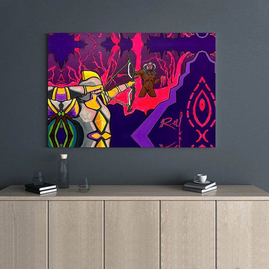 Fantasy Archer Canvas Art | Armored Warrior vs Monster Battle Scene | Premium Gallery Wrap Print | Epic Gamer Wall Decor for Living Room