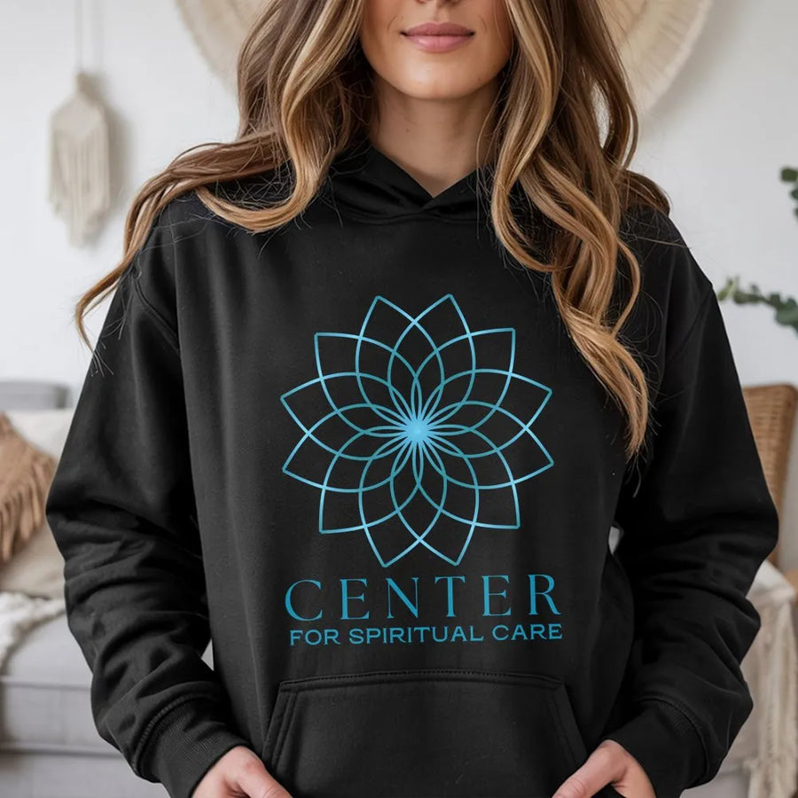 Spiritual Care Hoodie | Geometric Lotus Mandala Logo | Soft Cotton Blend Pullover | Wellness Gift for Yoga & Meditation