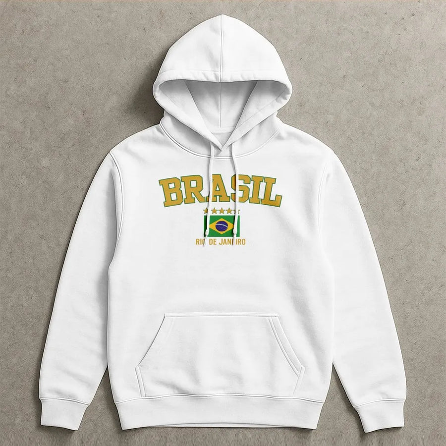 Brazil Hoodie | Rio de Janeiro Collegiate Style Graphic | Premium Brazilian Flag Crewneck | Unisex Souvenir Travel Gift
