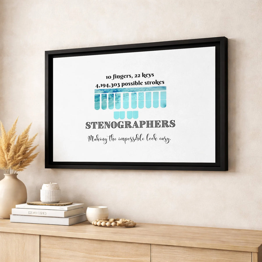 Stenographer Wall Art | 10 Fingers 22 Keys Quote Print | Premium Gallery Wrap Canvas | Court Reporter Office Decor Gift