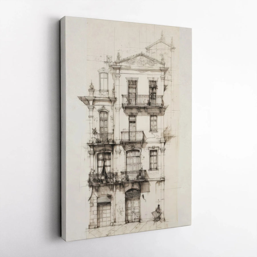 Architectural Sketch Canvas Wall Art | Ornate European Building Facade Print | Premium Gallery-Wrapped Gallery Quality | Fine Art Gift for Architects