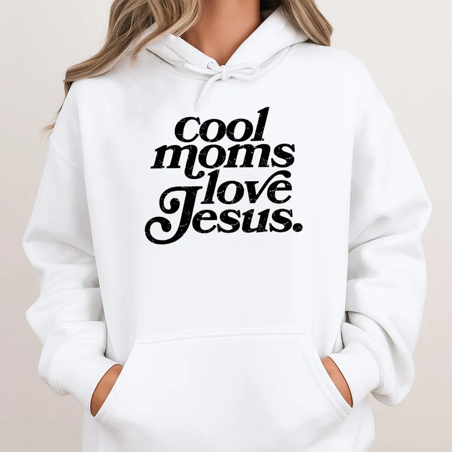 Cool Moms Love Jesus Hoodie | Retro Faith Graphic Sweatshirt | Soft Cotton Blend | Religious Gift for Christian Mom, Mother's Day Present