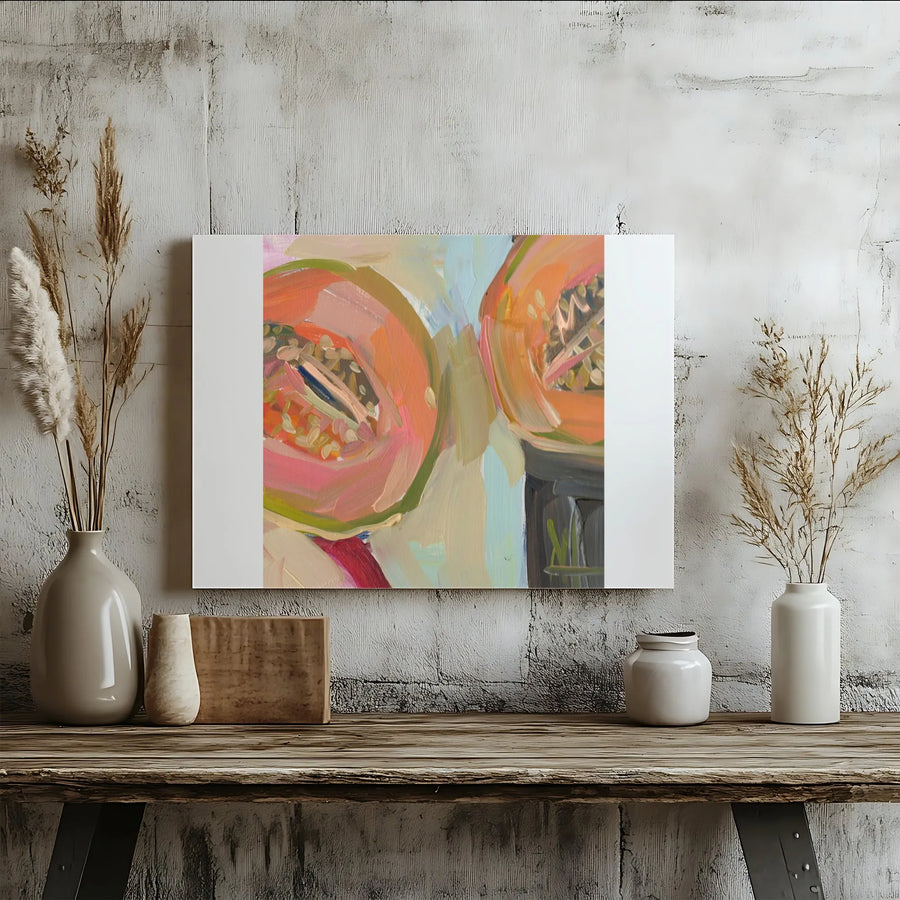Abstract Cantaloupe Canvas Wall Art | Modern Fruit Painting Print | Premium Thick Gallery Wrap | Kitchen & Dining Room Decor Gift
