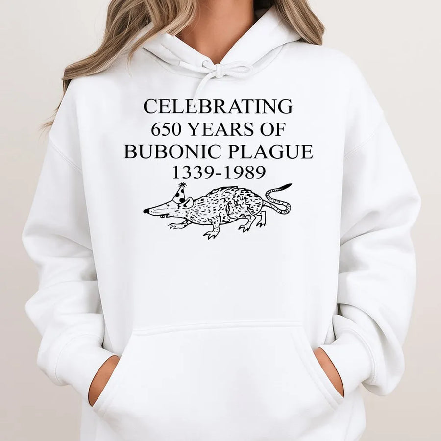 Bubonic Plague Hoodie | Funny Rat Party Graphic Art | Premium Cotton Blend Sweatshirt | Dark Humor Gift for History Buffs & Science Nerds