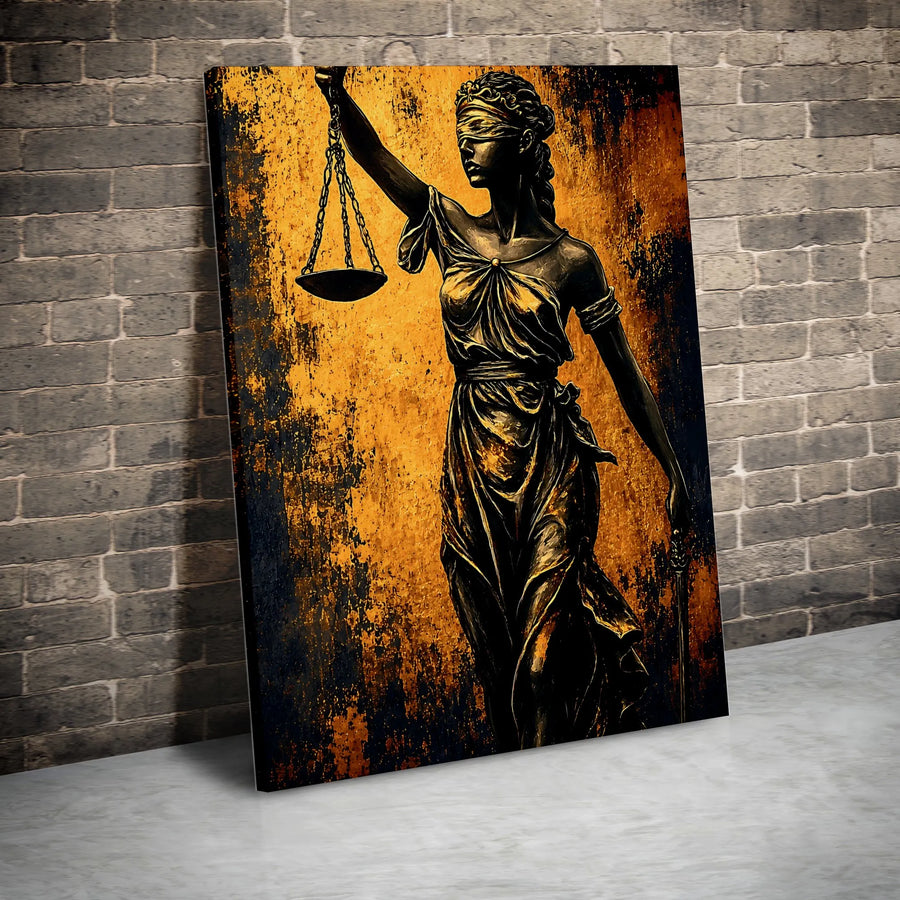 Lady Justice Canvas Print | Abstract Gold and Black Art | Premium Gallery Wrapped Canvas | Law Office Decor Gift for Lawyer